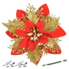 跨境爆款圣诞节装饰仿真花圣诞花金粉花圣诞树装饰花花环藤条配件