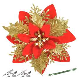 跨境爆款圣诞节装饰仿真花圣诞花金粉花圣诞树装饰花花环藤条配件