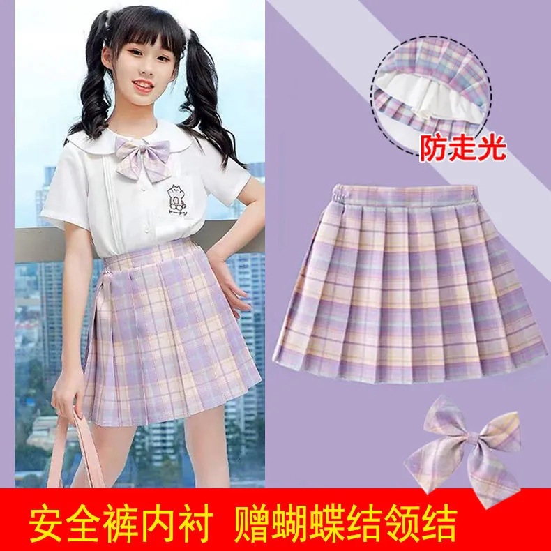 童裝女童半身裙春夏裝2023新款格子裙中大童日系百褶裙女孩JK裙子