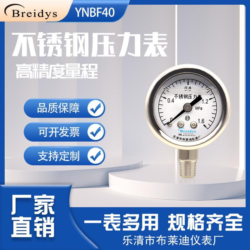 不锈钢压力表YNBF40无铜无锌PT1/8一分牙气动表水压清洗机压力表