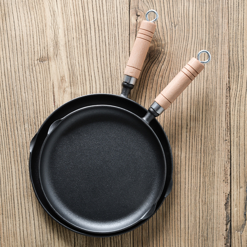 Pequeña Felicidad de hierro fundido sin recubrimiento hogar pan engrosado panqueque pan panqueque fruta pastel de mano hogar sartén