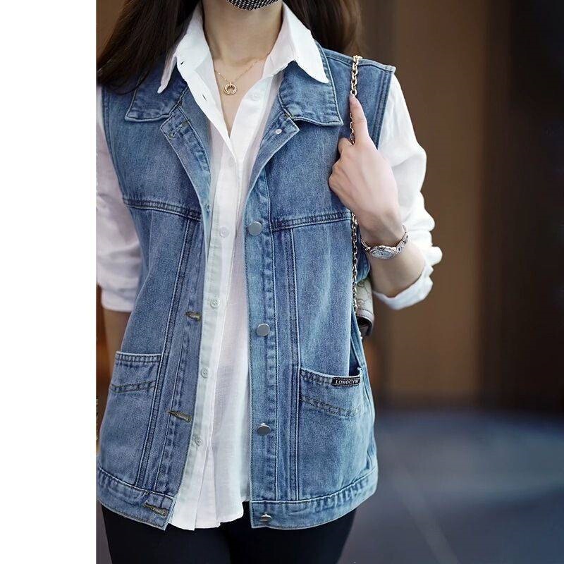 Women's Denim Vest Spring and Autumn New Korean Style Plus Size Loose Slimming Versatile Short Sleeveless Vest for Petite Women Women's Denim Vest Spring and Autumn New Korean Style Plus Size Loose Slimming Versatile Short Sleeveless Vest for Petite Women