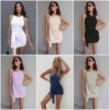 Round neck sleeveless vest irregular lace up pleated high waist slim dress