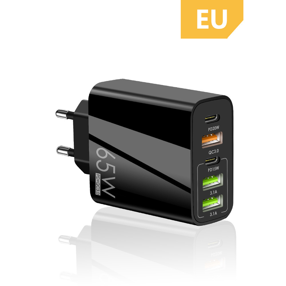Nuevo PD65W carga rápida cargador de teléfono móvil 5V4A europeo y americano británico PD + 3USB adaptador multi-Puerto Cabeza de carga