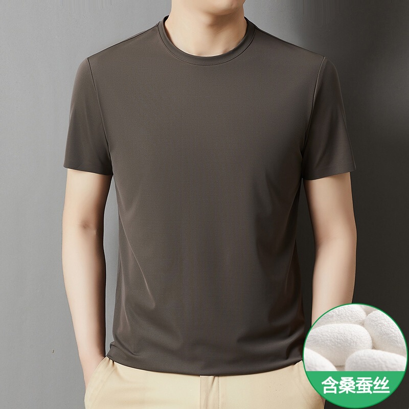 Brand New Summer Silk Short-Sleeve T-Shirt for Men, Middle-Aged Dad, Round Neck Casual Polo Shirt, Business Thin Top Brand New Summer Silk Short-Sleeve T-Shirt for Men, Middle-Aged Dad, Round Neck Casual Polo Shirt, Business Thin Top