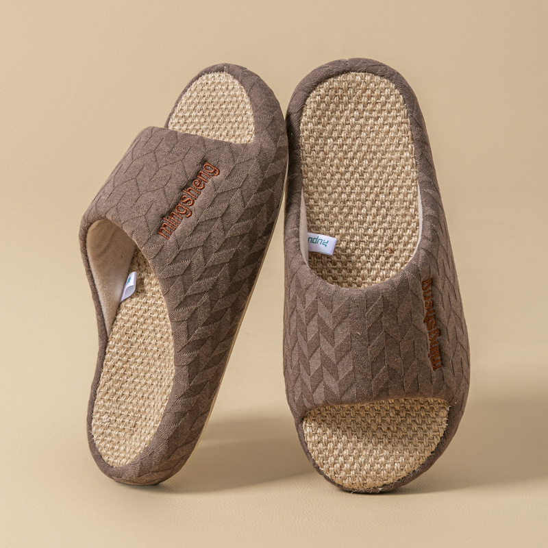 Pantoufles d'intérieur en lin pour femmes, idéales pour toutes les saisons, semelle épaisse, rehaussantes, respirantes et antidérapantes._voghion.com