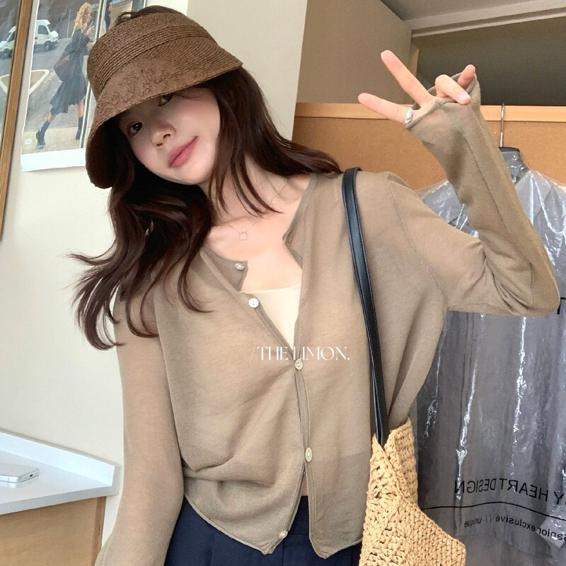THE LEMON Lemon Green Tea 2026 Summer Knit Cardigan for Women, Thin Sun-Protective Long-Sleeve Buttoned Versatile Sweater THE LEMON Lemon Green Tea 2026 Summer Knit Cardigan for Women, Thin Sun-Protective Long-Sleeve Buttoned Versatile Sweater