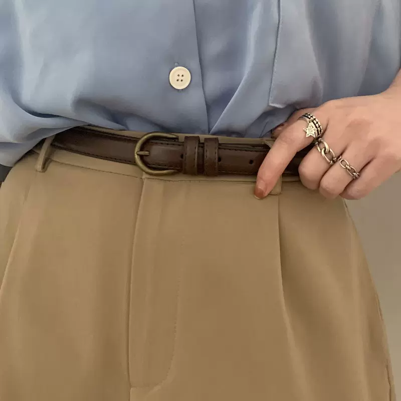 小皮带女士牛仔裤腰带女款裤带百搭细复古装饰黑色夏天窄chic风