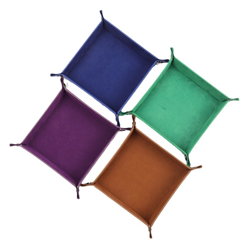 Amazon Venta caliente pu cuero plegable cuatro-esquina bandeja rectangular caja de almacenamiento caja escritorio juego dados bandeja de almacenamiento