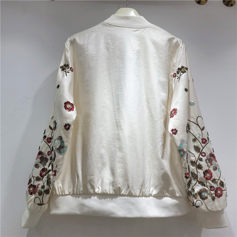 Chaqueta de Béisbol Satinada con Bordado para Mujer Estilo Retro para Primavera