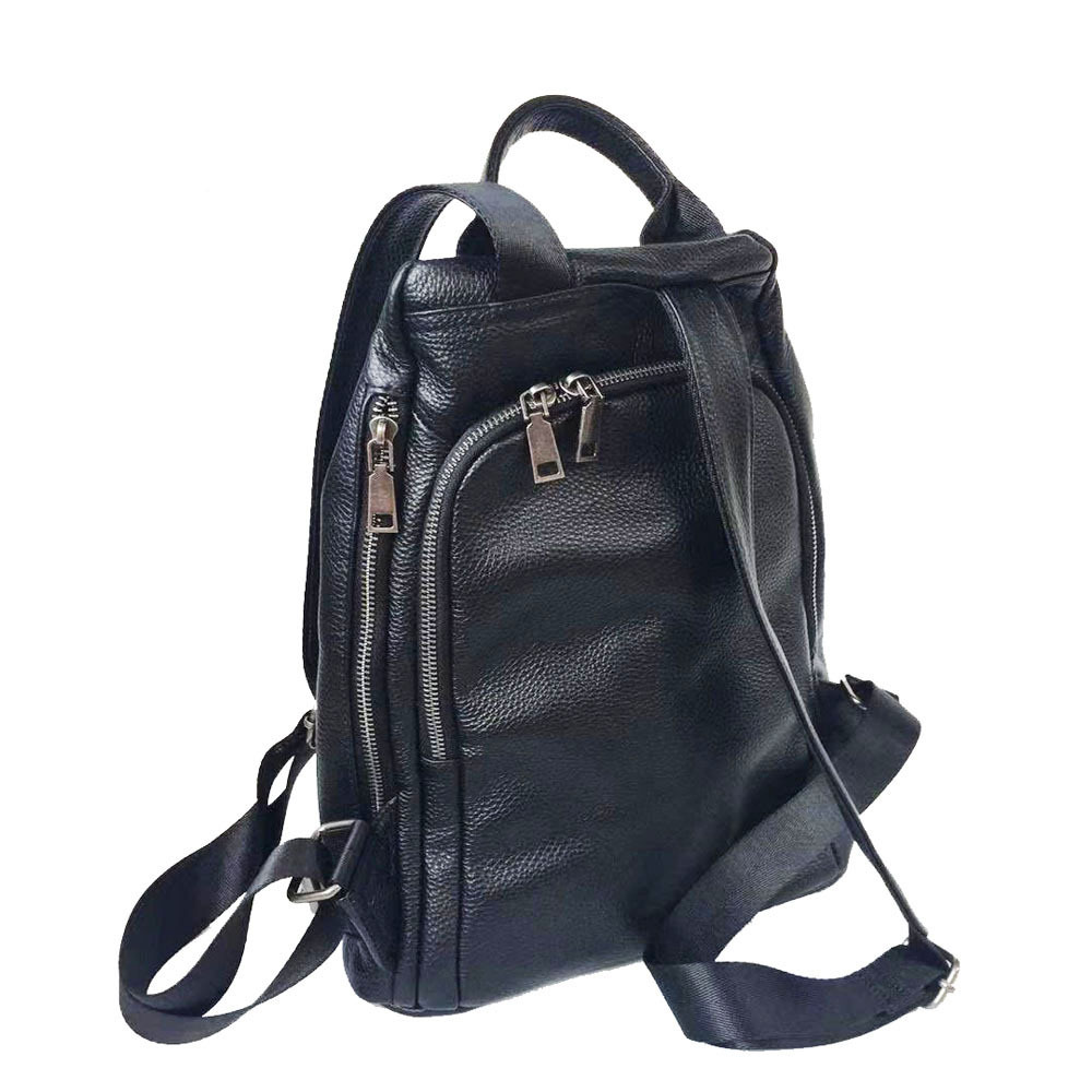 Full Leather Backpack Women's Anti-theft Black Cowhide Daypack_voghion.com