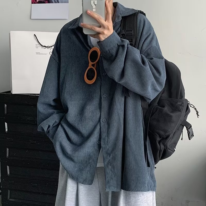 Abrigo de pana para hombre camisa japonesa ins marca de moda primavera y otoño ropa suelta a juego nueva camisa de manga larga para hombre