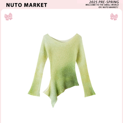 NUTO春の新商品の薄緑色の小清新で柔らかいモチモチとした快適で怠惰なセーターの独特な超美しい百合上着