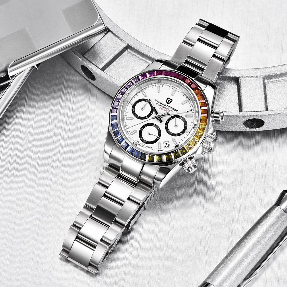 PAGANIDESIGN bojiani reloj para hombre multifunción cronógrafo de acero inoxidable resistente al agua reloj de diamantes de color 1644