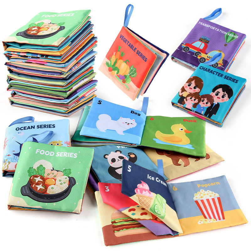 Factory Direct Sale Baby Early Education English Cloth Book Baby Food Characters Animals Transportation Cognitive Developmental Toy