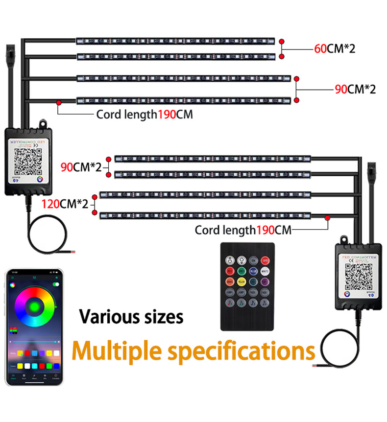 Car Chassis Light Decoration, Colorful Voice-Controlled Atmosphere Light, High-Brightness Modified Car Bottom Light, Waterproof Flash Led Streamer Light