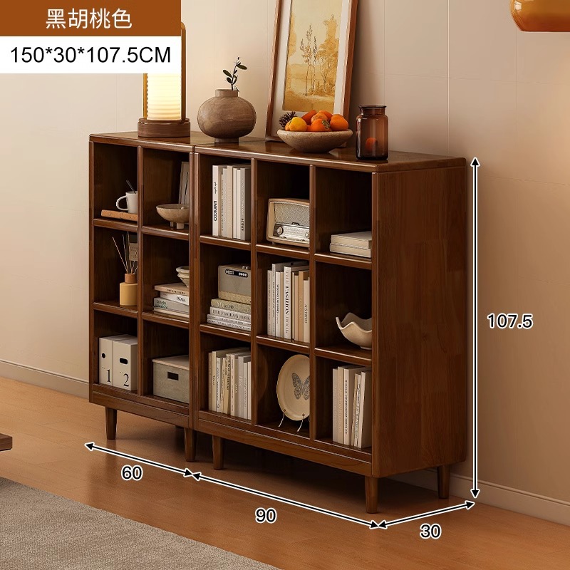 Estantería de madera maciza, cajones de piso a techo, armarios de sala de estar, armarios de rejilla combinados contra la pared, estantes de almacenamiento, estanterías cortas integradas