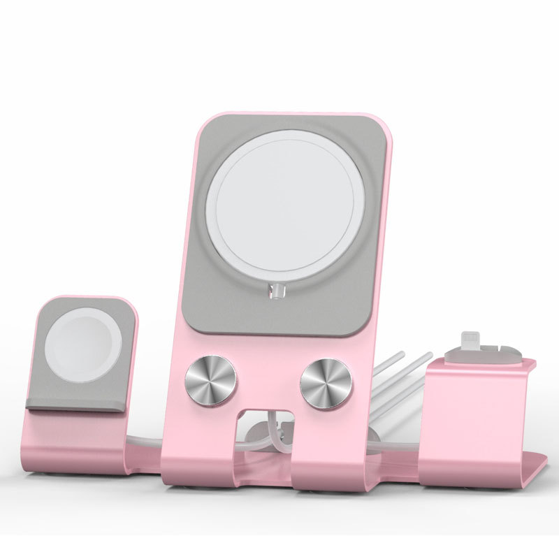 Nueva Venta caliente de aleación de aluminio BASE DE TELÉFONO MÓVIL soporte de carga reloj auriculares multifuncional escritorio tres en uno soporte