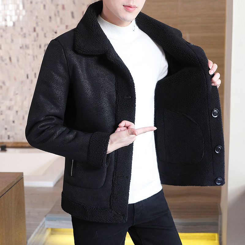 Winter new men's fur one-piece double-sided wearing lamb wool jacket fashionable lapel with thick velvet top_voghion.com