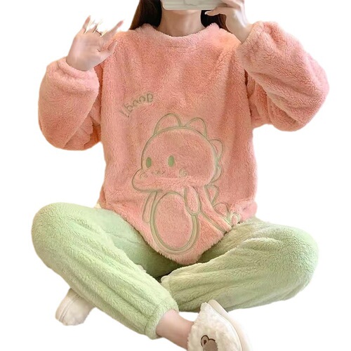 Spring and Autumn Winter Coral Fleece Pajamas for Women, Thick and Warm Insulated Homecoming Clothes New Style, Can Be Worn Outside Flannel Set