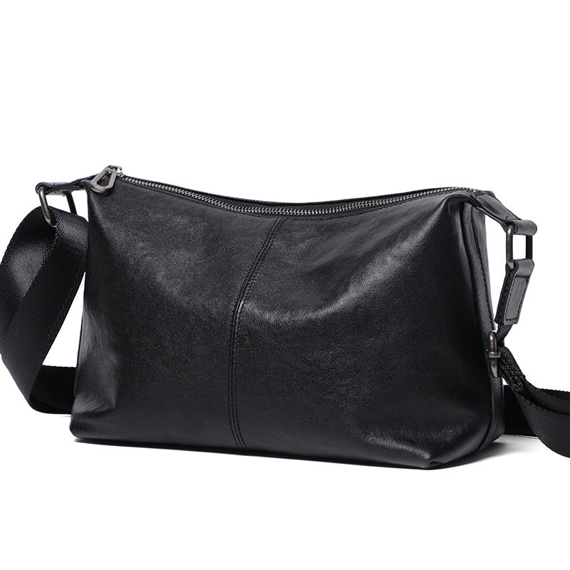 Túi đeo chéo nam da bò thật thuộc da thực vật, túi đeo vai nhẹ, túi du lịch mềm 29×11×17 cm — Màu đen