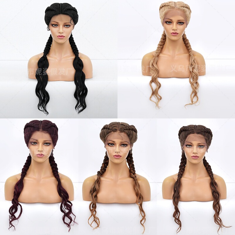 New Braided Front Lace Wig Chemical Fiber Wig Women's Dutch Twin Braids with Baby Hair Front Lace