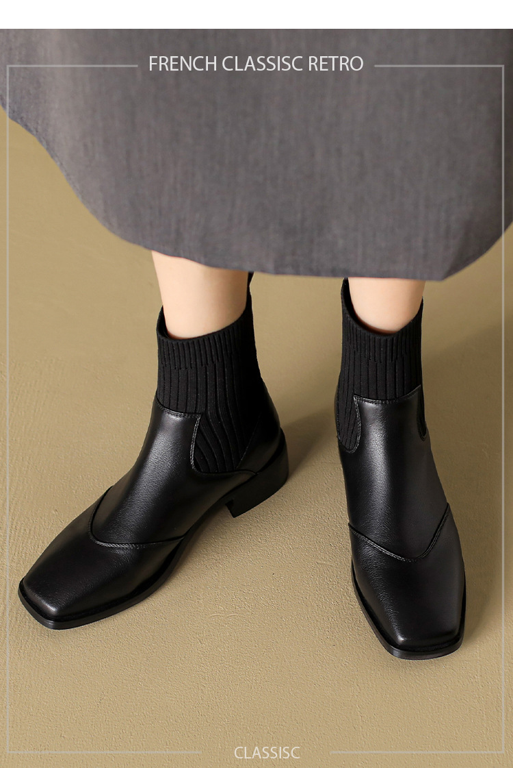 Women's Boots Square Toe Thick Heel Warm Plush Ankle Boots_voghion.com