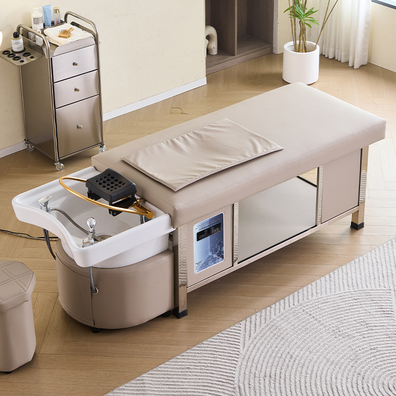 Fábrica de suministro directo con función de masaje lavabo cerámico cama de lavado de cabeza circulación de agua fumigante con calentador de agua cama de belleza salón de peluquería