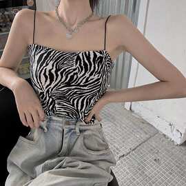 6721#欧美吊带小背心女夏季性感紧身辣妹短款斑马纹外穿
