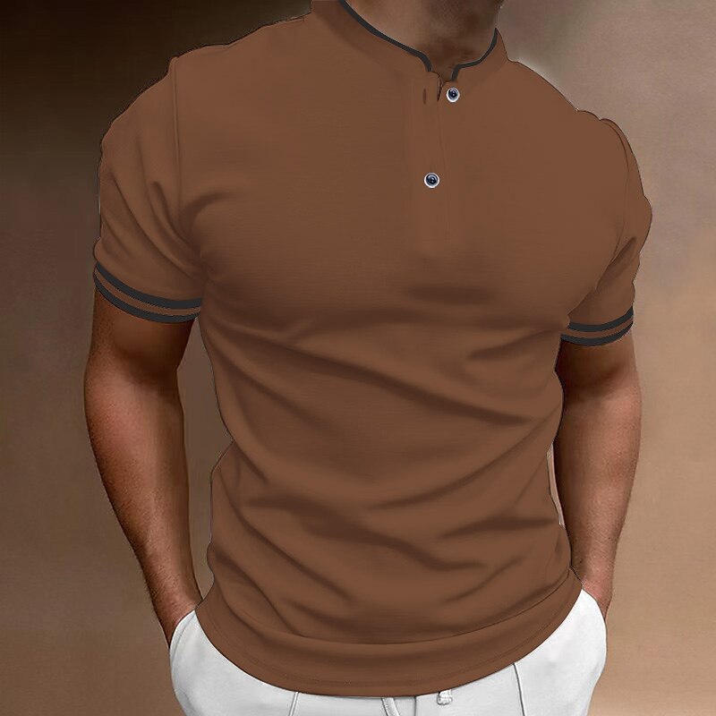 Herrenbekleidung Sommer Kurzarm Rundhals Knopfleiste Herren Freizeithemd Poloshirt_voghion.com
