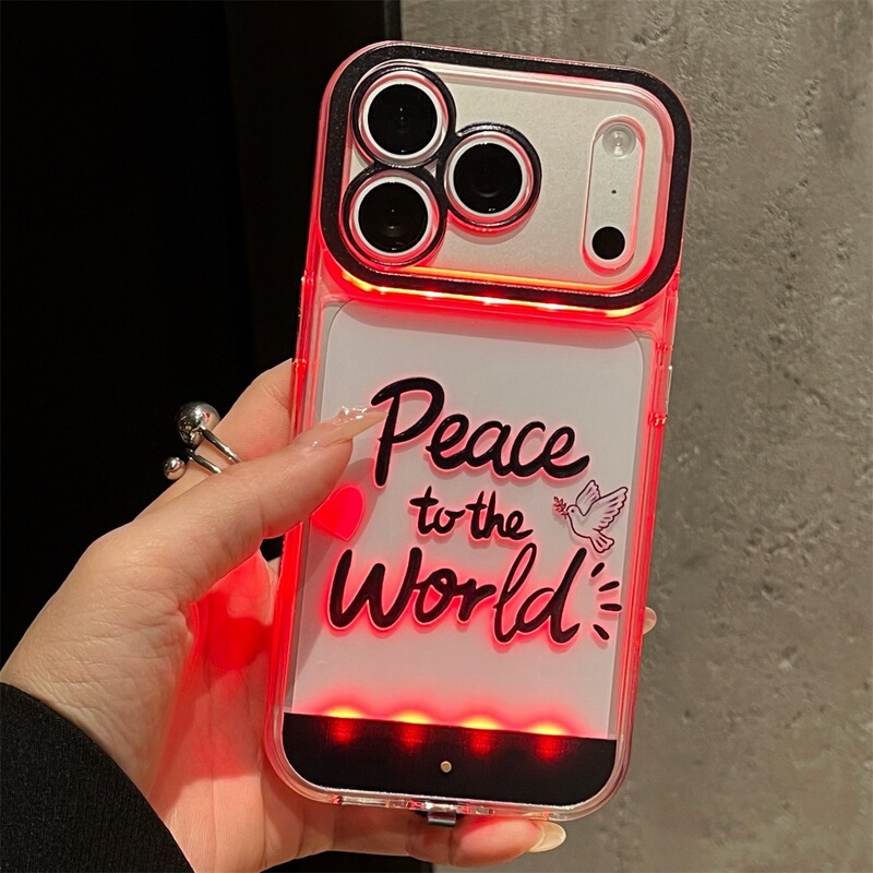 Trendy black English text phone case for iPhone 17/16 PRO MAX, sound-activated light-up feature, compatible with iPhone 15