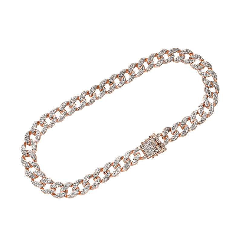 Cadena cubana ovalada extragrande, accesorio de aleación con diamantes completos, diseño ondulado, estilo europeo y americano, joyería unisex de moda, cadena de collar estilo hip-hop.