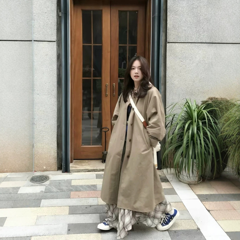 Item number 0C0809, celebrity-style RE imported Pima cotton heavy-duty washed long trench coat, women's oversized early style Item number 0C0809, celebrity-style RE imported Pima cotton heavy-duty washed long trench coat, women's oversized early style