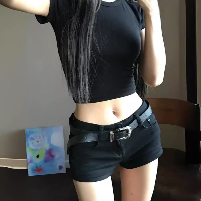 Black low waist Denim shorts women's summer hip light subculture hot pants American hot girl elastic pants wholesale