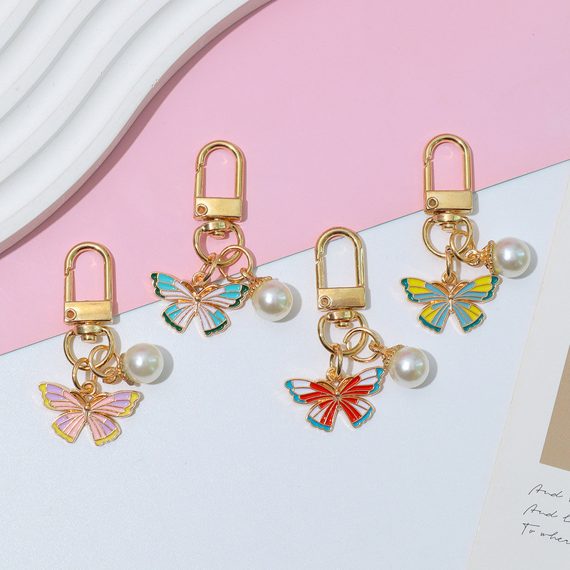 Fresh Pearl Butterfly Pendant Keychain Creative Girl Bag Pendant Phone Case Airpod Decorative Gift Fresh Pearl Butterfly Pendant Keychain Creative Girl Bag Pendant Phone Case Airpod Decorative Gift