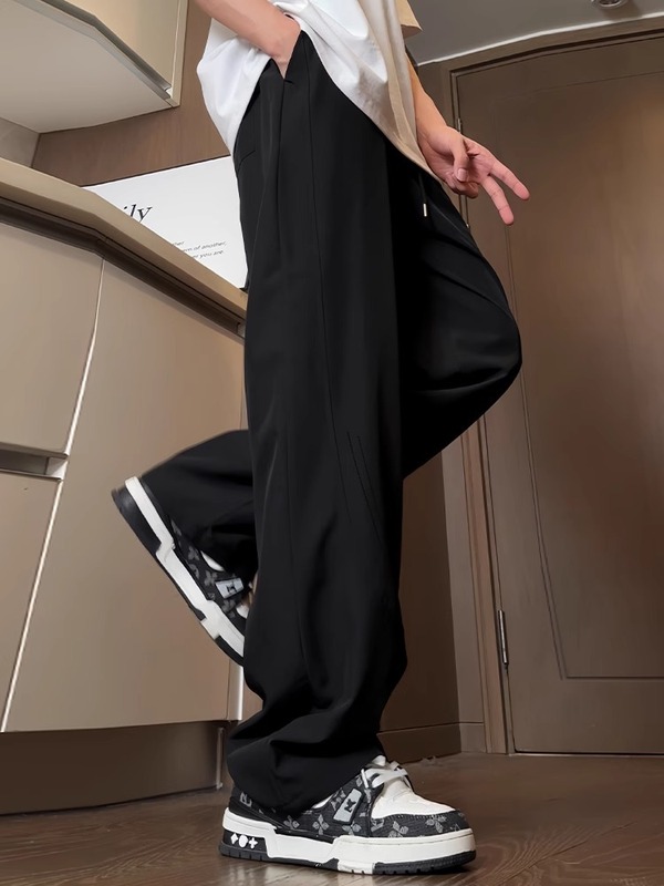 ウッドペッカーレーザー通気性メッシュドレープアイスシルクパンツメンズ夏薄いルーズストレートワイドレッグカジュアルパンツ|undefined