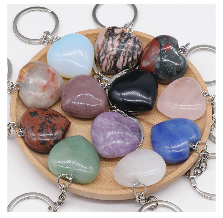 Simple Style Heart Shape Natural Stone Polishing Crystal Keychain display picture 4