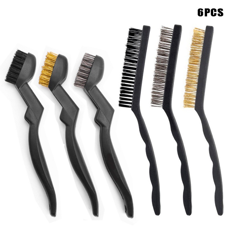 6件套钢丝抓线刷套件镀锌和黄铜涂层尼龙线清洗刷工具迷你刷