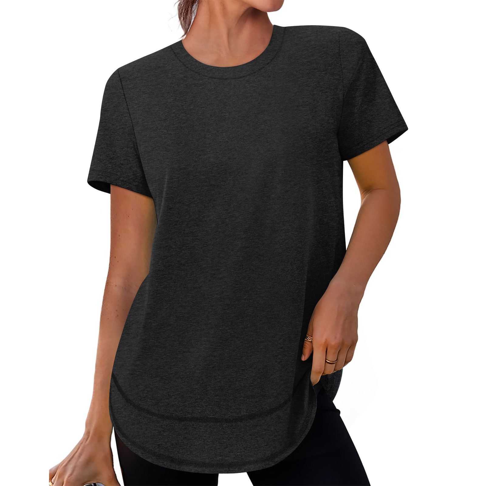 European And American Cross-border Summer New Women's Casual Loose Fashion Short-sleeve Solid Color Round-neck Pullover_ecoleips.com