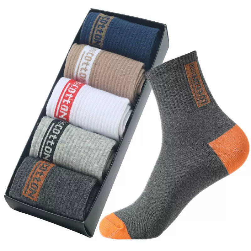 【全棉男袜定制加工】纯棉男士四季款精梳棉抗菌商务中筒图案提花