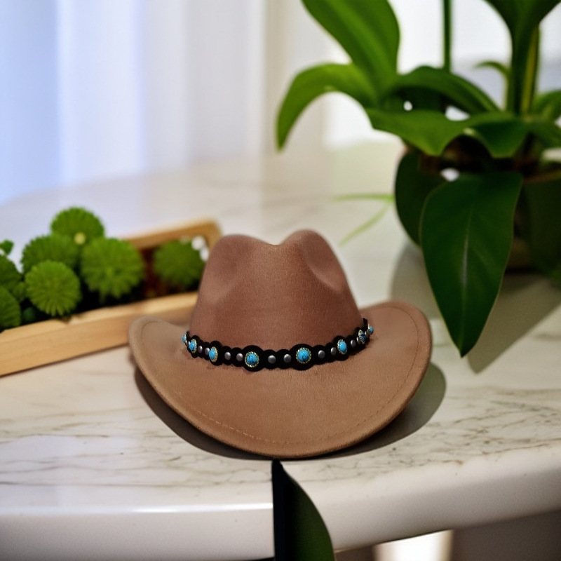 New Ethnic Style Xizang Western Cowboy Hat Autumn and Winter Men's and Women's Felt Hat Rivet Edge Jazz Hat