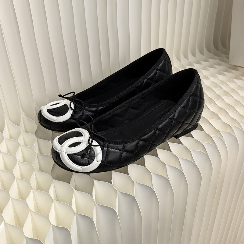 Tweed Style Inner Heightening Shallow Mouth Flats Retro Bow Ballet Shoes Women's Grandma Shoes Large Size Women's Shoes 41 to 43