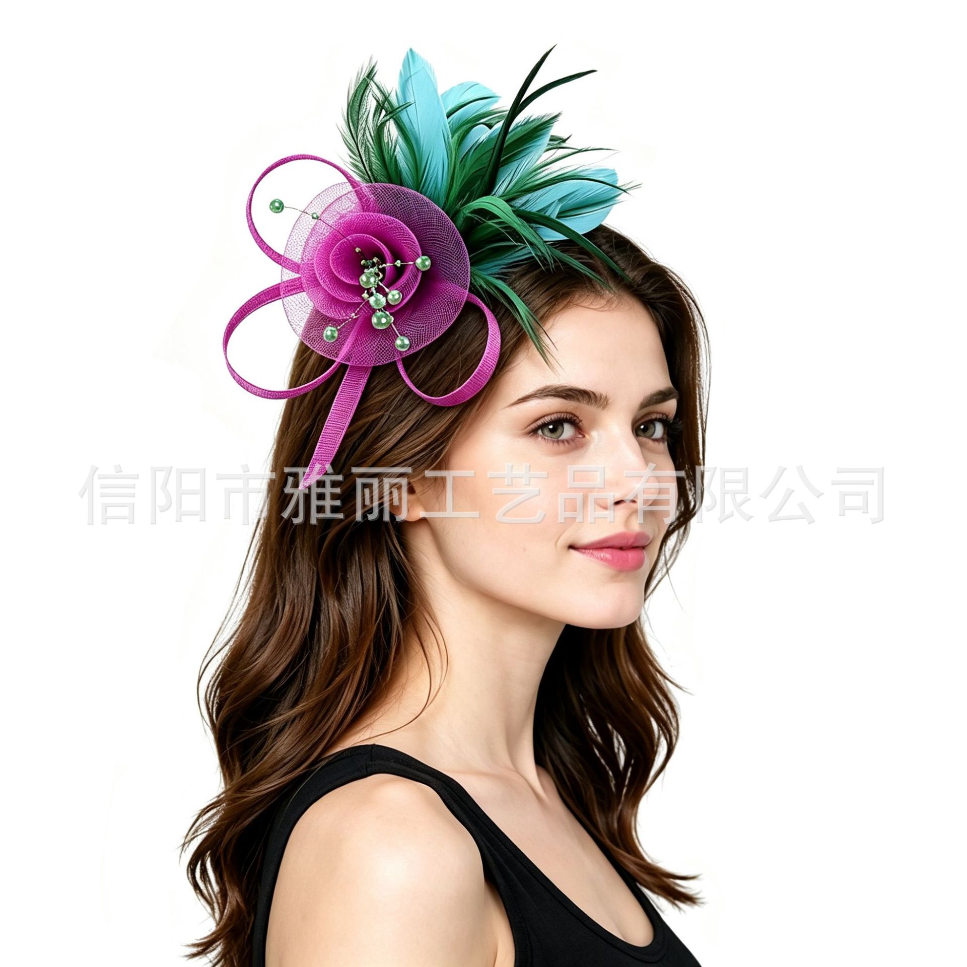 Amazon Bridal Wedding Feather Hair Clip European and American Ball Party Stage Performance Mesh Headpiece Horse Racing Festival Headpiece