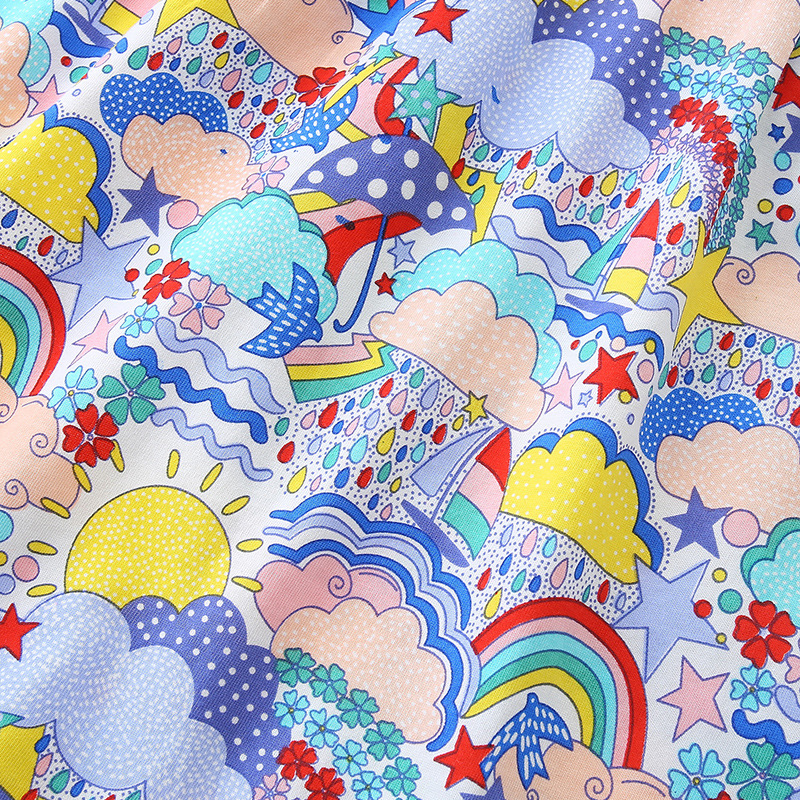 Vestidos de niña estilo europeo y americano, vestidos de princesa con estampado de dibujos animados de moda de verano, vestidos de algodón tejido para niñas pequeñas