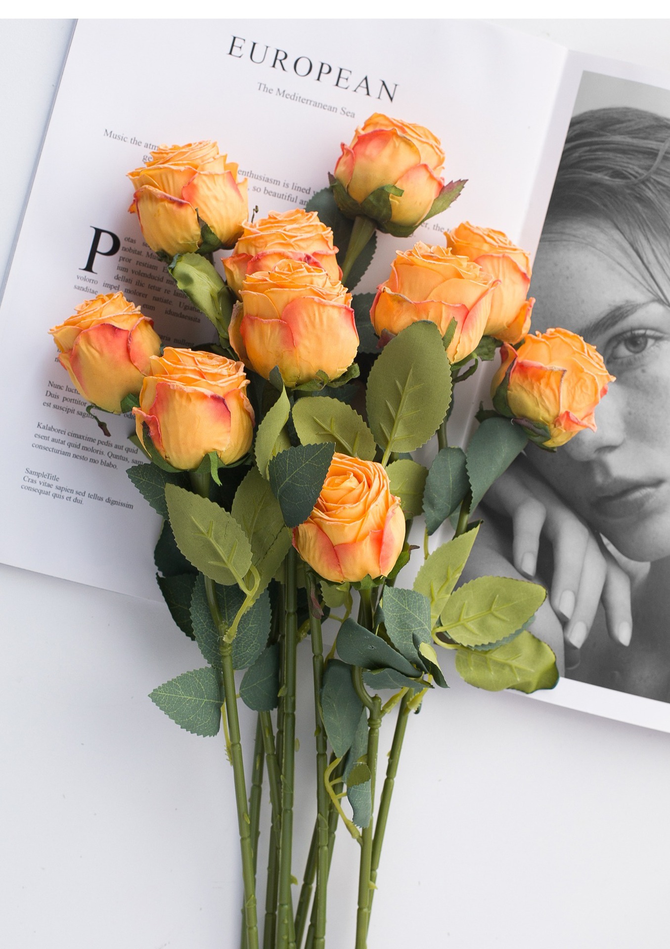 Floare artificială floare uscată margine arsă buchet de trandafiri sufragerie decor dormitor floare din plastic floare de mătase decorare de lux ușoară_voghion.com