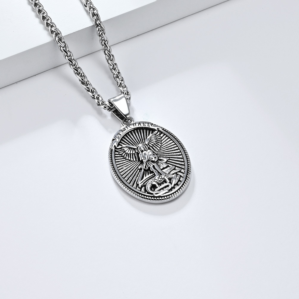 Ketting met hanger sint michaël aartsengel heren titaniumstaal_voghion.com