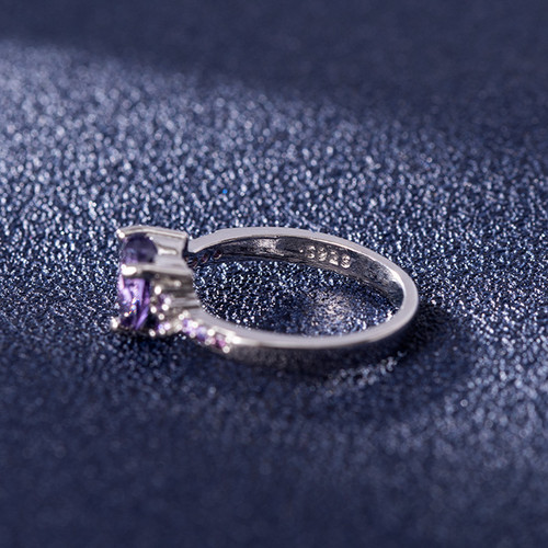 Amazon best selling diamond zircon heart-shaped amethyst ring for women European and American style fashion purple diamond zircon ring jewelry