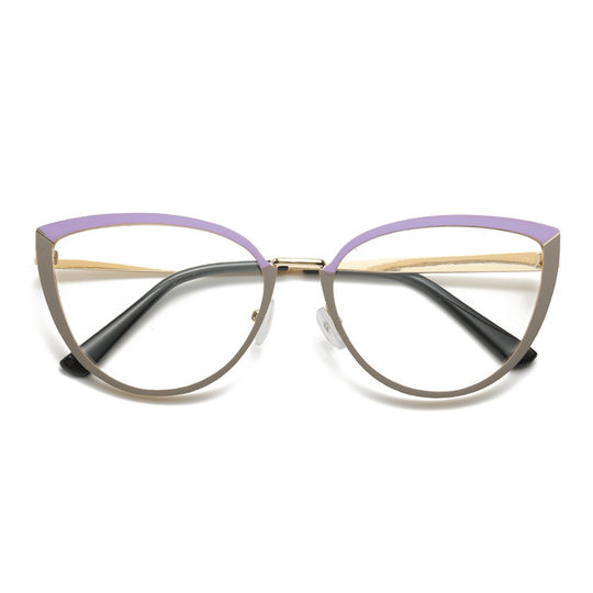 2023 new fashion color-changing anti-blue light flat mirror men's and women's makeup cat's eye metal glasses frame cross-border explosions