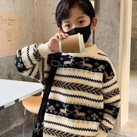 儿童装男童秋装毛衣2024新款秋冬款男孩加厚春秋款线衣条纹轻薄潮