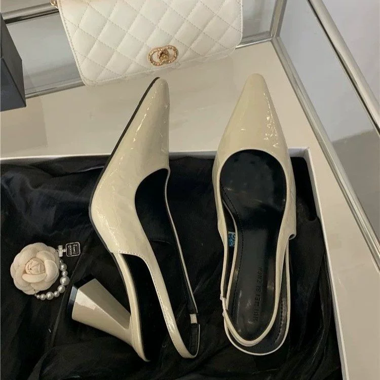 Босоножки на высоком каблуке с заострённым носком и открытой пяткой, летняя новинка 2025 года, для офиса и повседневной носки, на толстом каблуке, красивые туфли на каблуке.